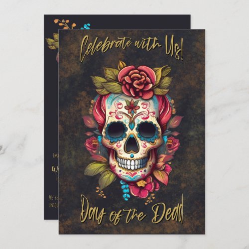 Floral Sugar Skull Day of the Dead English Invitation