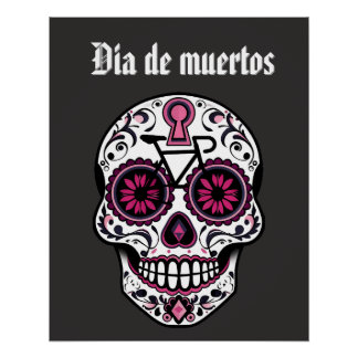 Floral Sugar Skull, Day Of The Dead Glossy Poster