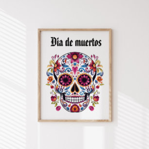 Floral Sugar Skull, Day Of The Dead Glossy Poster