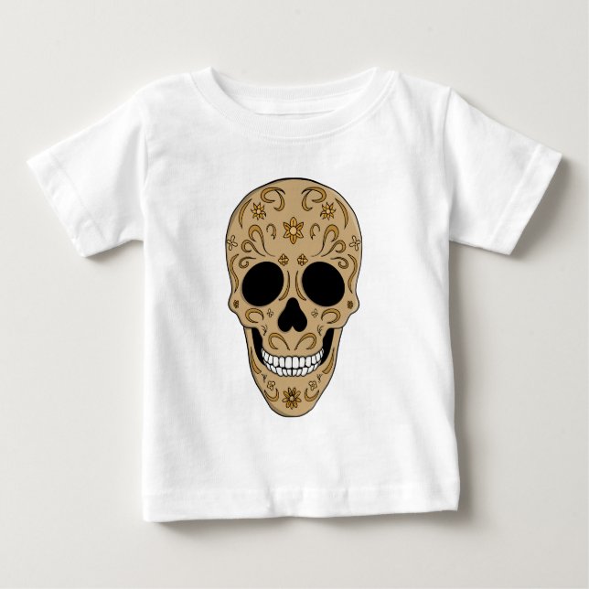 Floral Sugar Skull Dia de los Muertos Baby T-Shirt (Front)