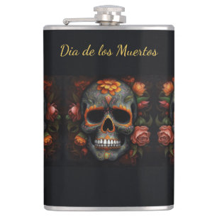 Floral Sugar Skull Dia de los Muertos Calavera Flask