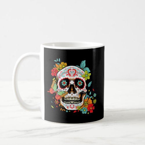 Floral Sugar Skull Dia De Los Muertos Dead Coffee Mug