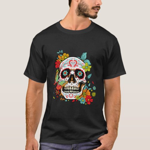 Floral Sugar Skull Dia De Los Muertos Dead T_Shirt