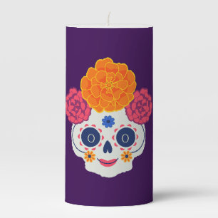 Floral Sugar Skull – Día de los Muertos Decor Pillar Candle