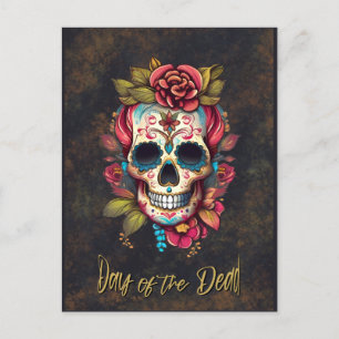 Floral Sugar Skull Día de los Muertos english Postcard