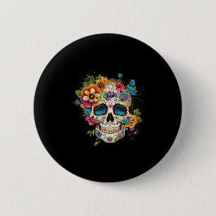 Floral Sugar Skull Dia De Los Muertos Gothic Day O Button