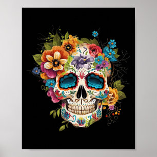 Floral Sugar Skull Dia De Los Muertos Gothic Day O Poster