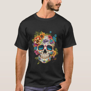 Floral Sugar Skull Dia De Los Muertos Gothic Day O T-Shirt