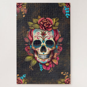 Floral Sugar Skull Día de los Muertos Jigsaw Puzzle