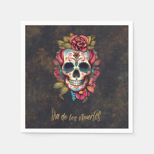 Floral Sugar Skull Dia de los Muertos Party Napkins