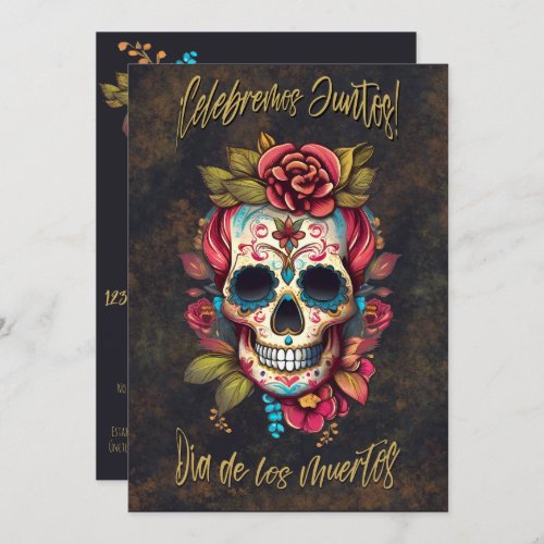 Floral Sugar Skull Da de los Muertos Spanish  Invitation