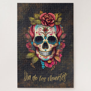 Floral Sugar Skull Día de los Muertos Spanish Jigsaw Puzzle