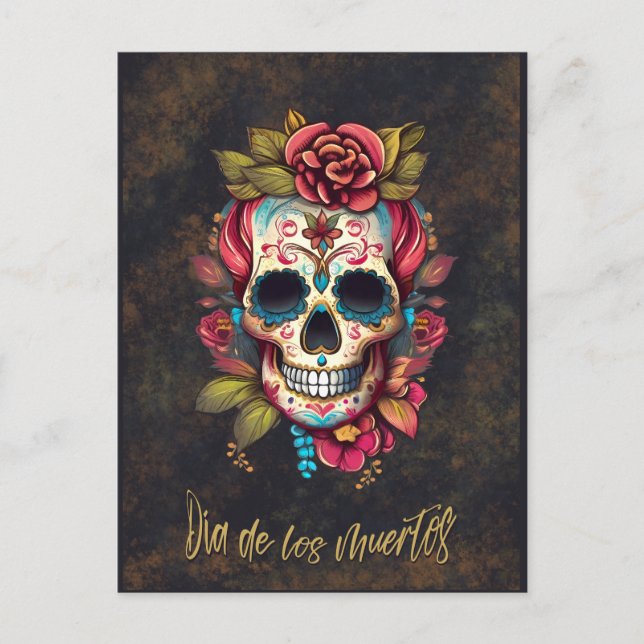 Floral Sugar Skull Día de los Muertos Spanish  Postcard (Front)