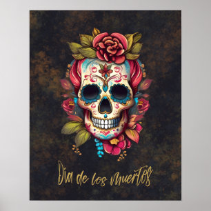 Floral Sugar Skull Día de los Muertos Spanish Poster