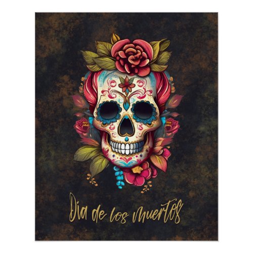 Floral Sugar Skull Da de los Muertos Spanish Poster