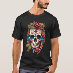 Floral Sugar Skull Día de los Muertos T-Shirt