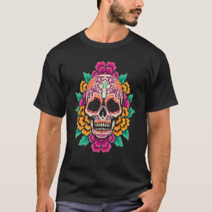 Floral Sugar Skull Dia De Muertos Women_1 T-Shirt