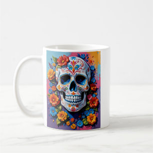 Floral Sugar Skull Fiesta Art T Shirt Coffee Mug