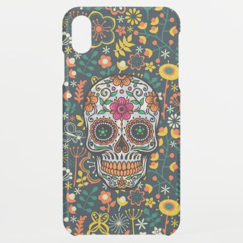 Floral sugar skull flowers pattern background iPhone XS max case