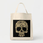 Floral Sugar Skull Grocery Tote Bag