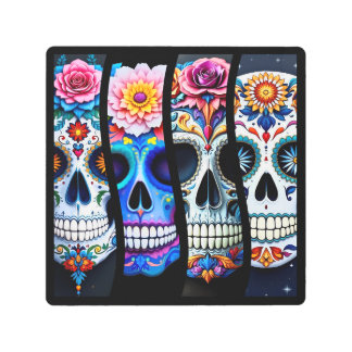 Floral Sugar Skull  Metal Print