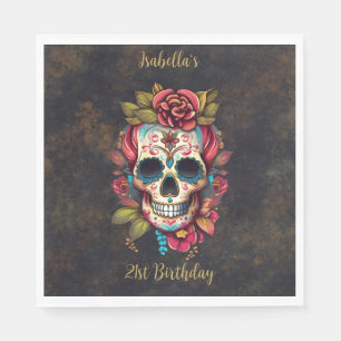 Floral Sugar Skull Milestone Birthday Napkins