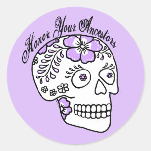 Floral Sugar Skull Purple Honor Your Ancestors Classic Round Sticker
