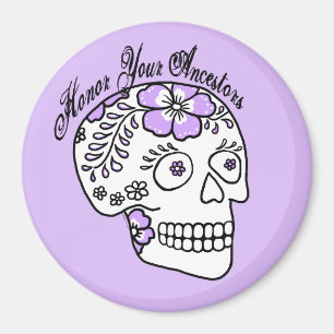 Floral Sugar Skull Purple Honor Your Ancestors Magnet