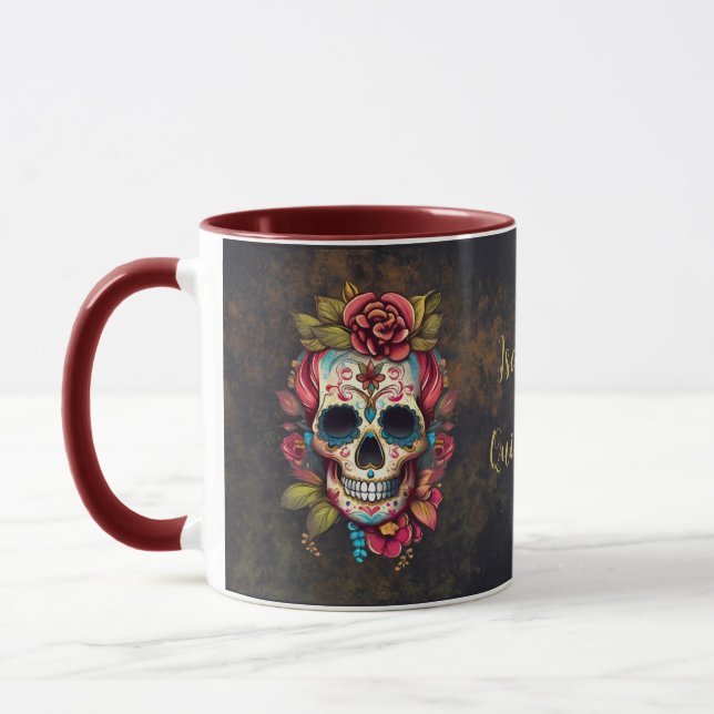Floral Sugar Skull Quinceanera Birthday Mug (Left)