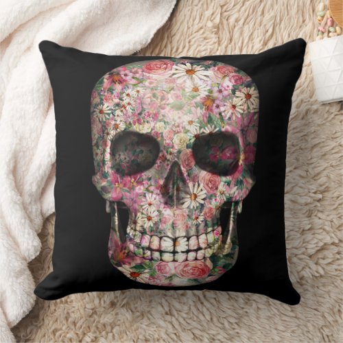 Floral Sugar Skull Throw Pillow