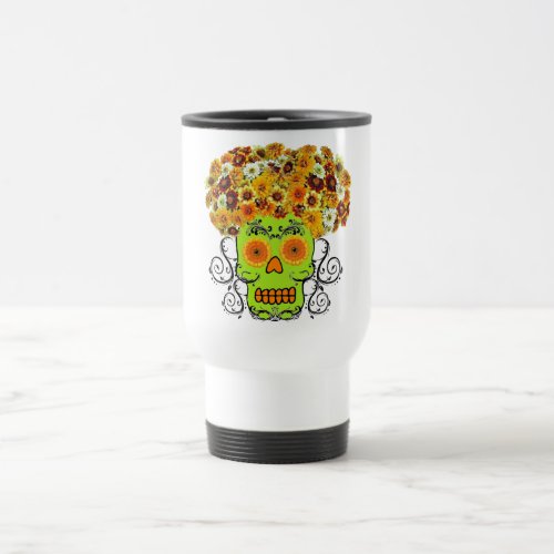 Floral Sugar Skull Travel Mug