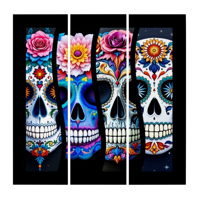 Floral Sugar Skull  Triptych (Front)