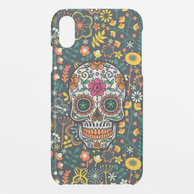 Floral sugar skull uncommon iPhone case (Back)