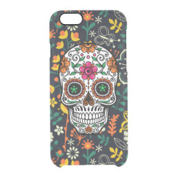 Floral Sugar Skull With Retro Flowers background Clear iPhone 6/6S Case