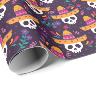 Floral Sugar Skull with Sombrero Wrapping Paper