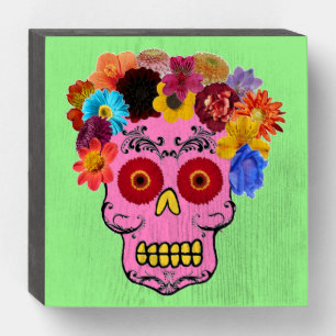 Floral Sugar Skull Wooden Box Sign
