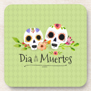 Floral Sugar Skulls Dia de Muertos Coaster