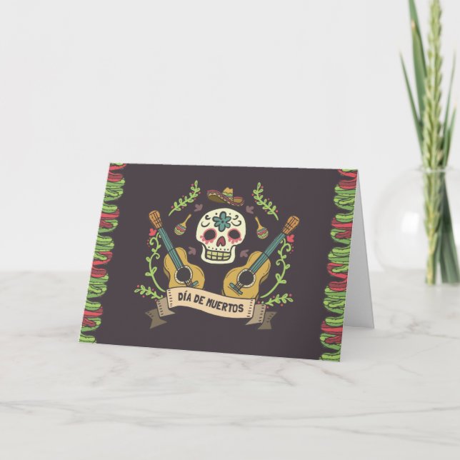 Floral Sugar Skulls Dia de Muertos Greeting Card (Front)