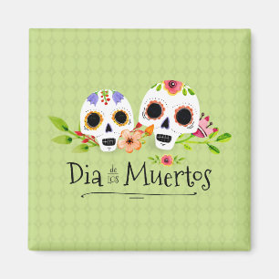 Floral Sugar Skulls Dia de Muertos   Magnet