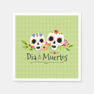 Floral Sugar Skulls Dia de Muertos   Napkin