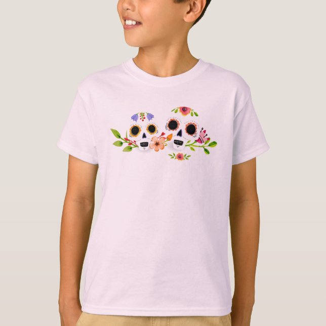 Floral Sugar Skulls Dia de Muertos | Sleeve Shirt (Front)