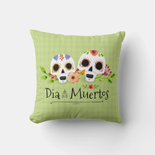 Floral Sugar Skulls Dia de Muertos Throw Pillow