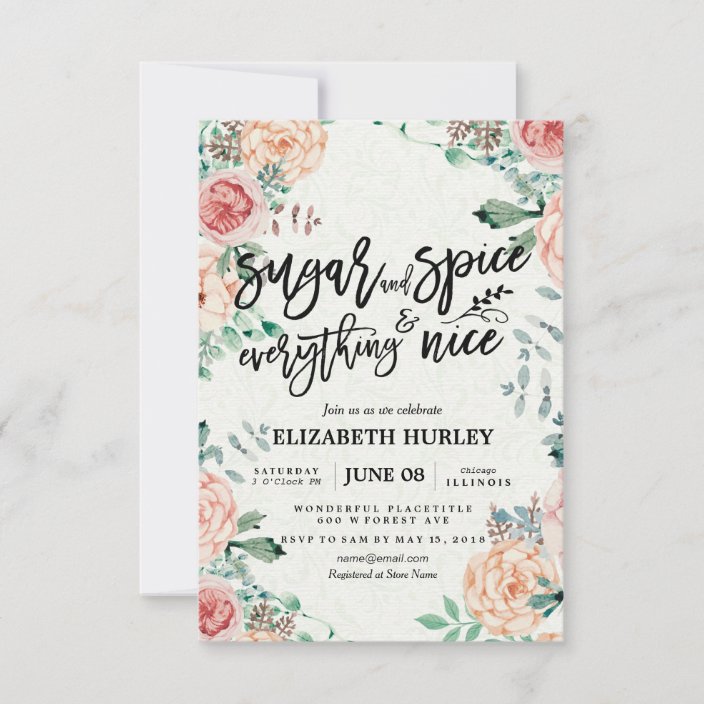 Floral Sugar Spice Everything Nice Baby Shower Invitation Zazzle Com