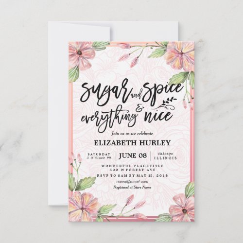 Floral Sugar  Spice  Everything Nice Baby Shower Invitation