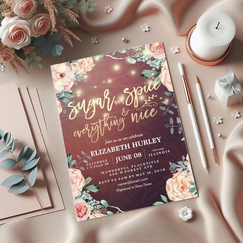 Floral Sugar  Spice  Everything Nice Baby Shower Invitation