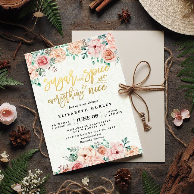 Floral Sugar & Spice & Everything Nice Baby Shower Invitation