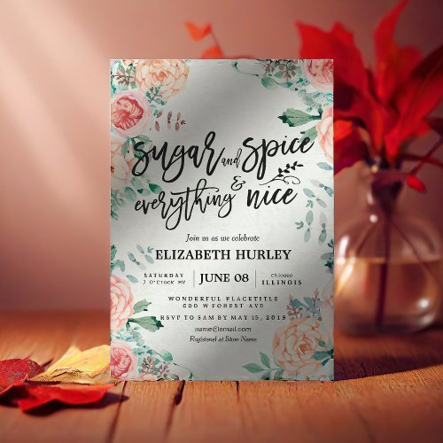 Floral Sugar  Spice  Everything Nice Baby Shower Invitation