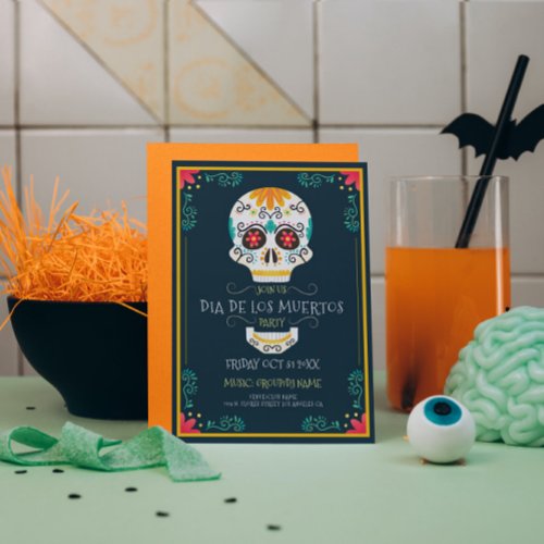 Floral sugars skull Dia De Los Muertos Invitation