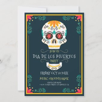 Floral sugars skull Dia De Los Muertos Invitation | Zazzle