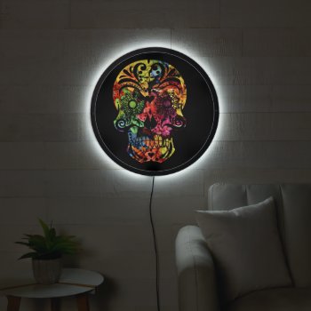 Floral Sugarskull Led Sign by MehrFarbeImLeben at Zazzle